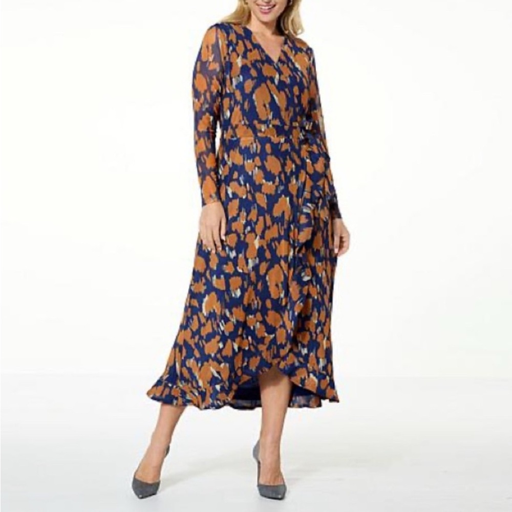 C  Wonder by Christian Siriano Mesh Ruffle Hem wrap Dress wrap lined New XL